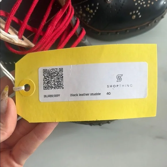 Burberry Black Lace-Up Boots with Red Accents - Picture 13 of 15